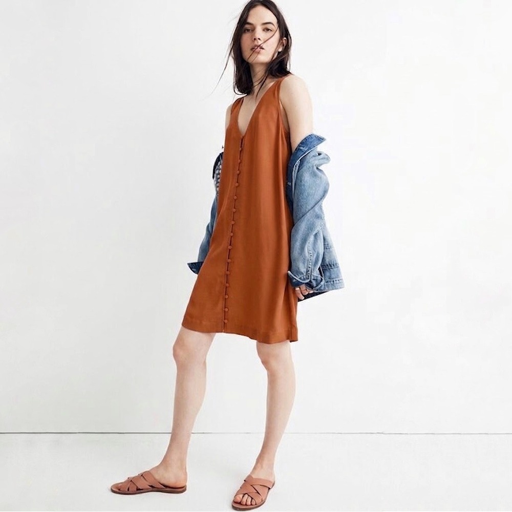 Madewell‎ | Heather Burnt Orange Button Front Sleeveless Mini Dress Size M